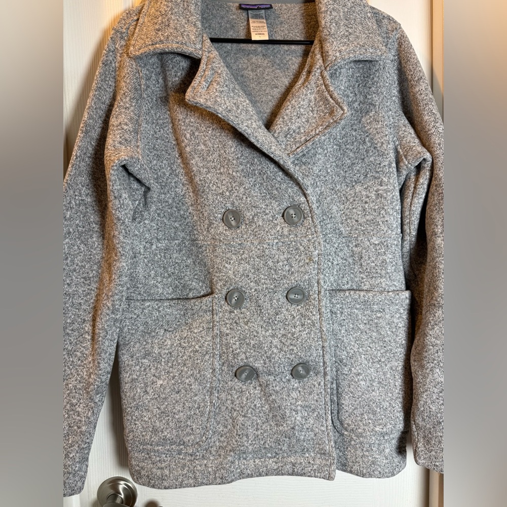 Patagonia Womens Better Sweater Gray Double Breasted Peacoat Jacket Size Large - Picture 2 of 12